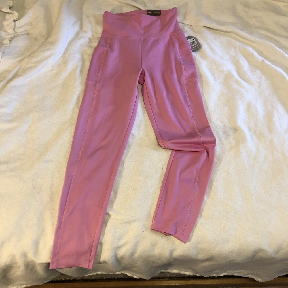 Bally Womens Total Fitness High Rise Stretch Leggings Sz Medium Pink Pockets New